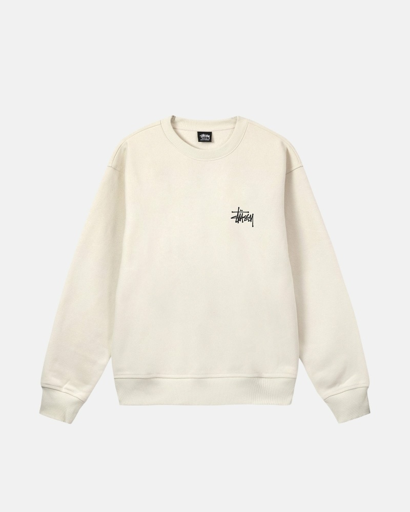 Beige Stussy Basic Crew Men's Hoodies | USA000007