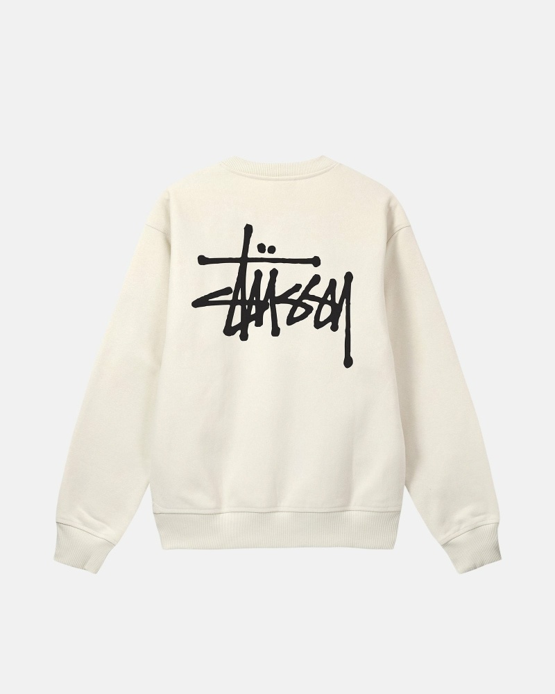 Beige Stussy Basic Crew Men\'s Hoodies | USA000007