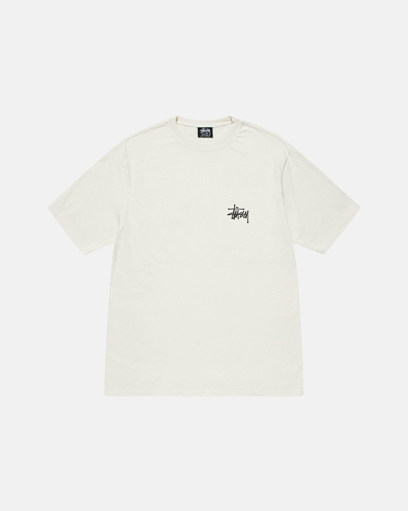 Beige Stussy Basic Pigment Dyed Men's T Shirts | USA000105