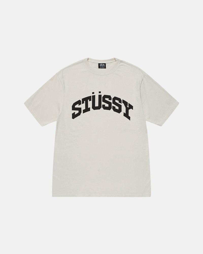 Beige Stussy Block Sport Pigment Dyed Men\'s T Shirts | USA000115