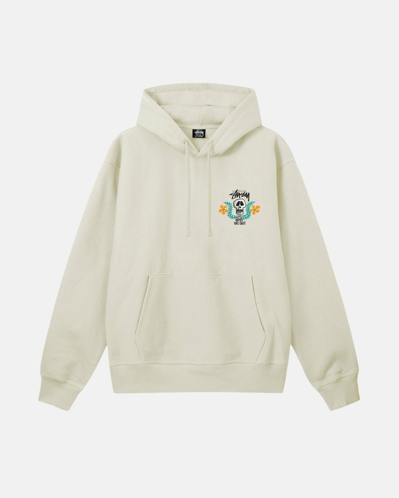 Beige Stussy Skull Crest Men's Hoodies | USA000064