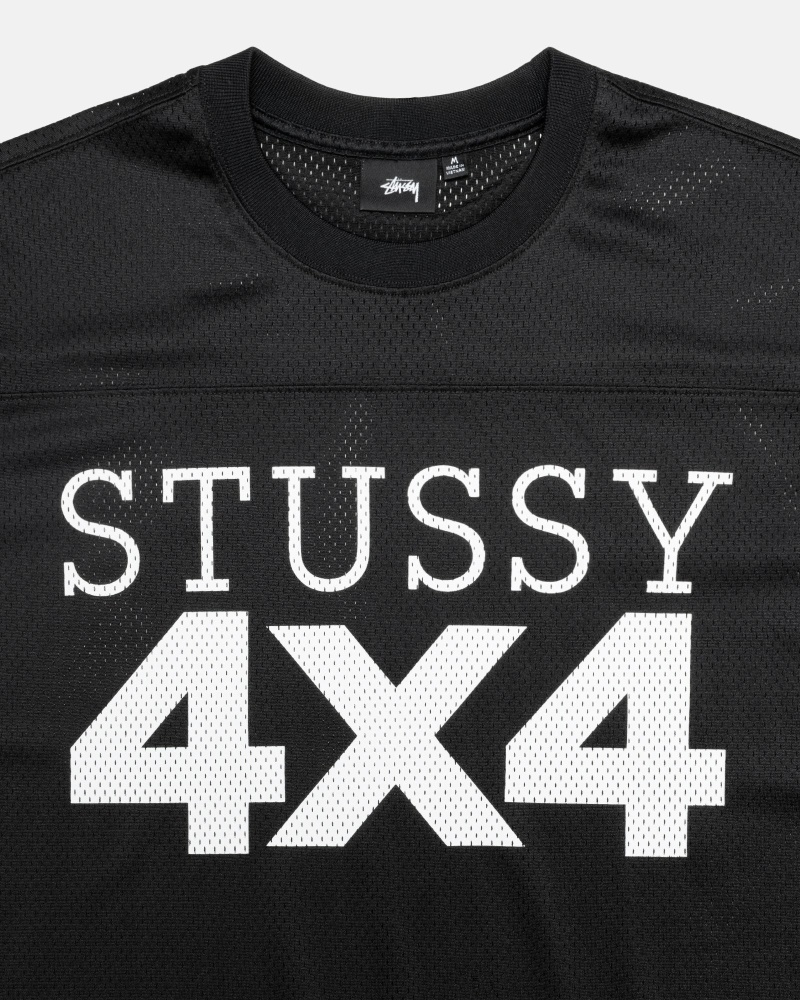 Black Stussy 4X4 Mesh Football Jersey Men's T Shirts | USA000091