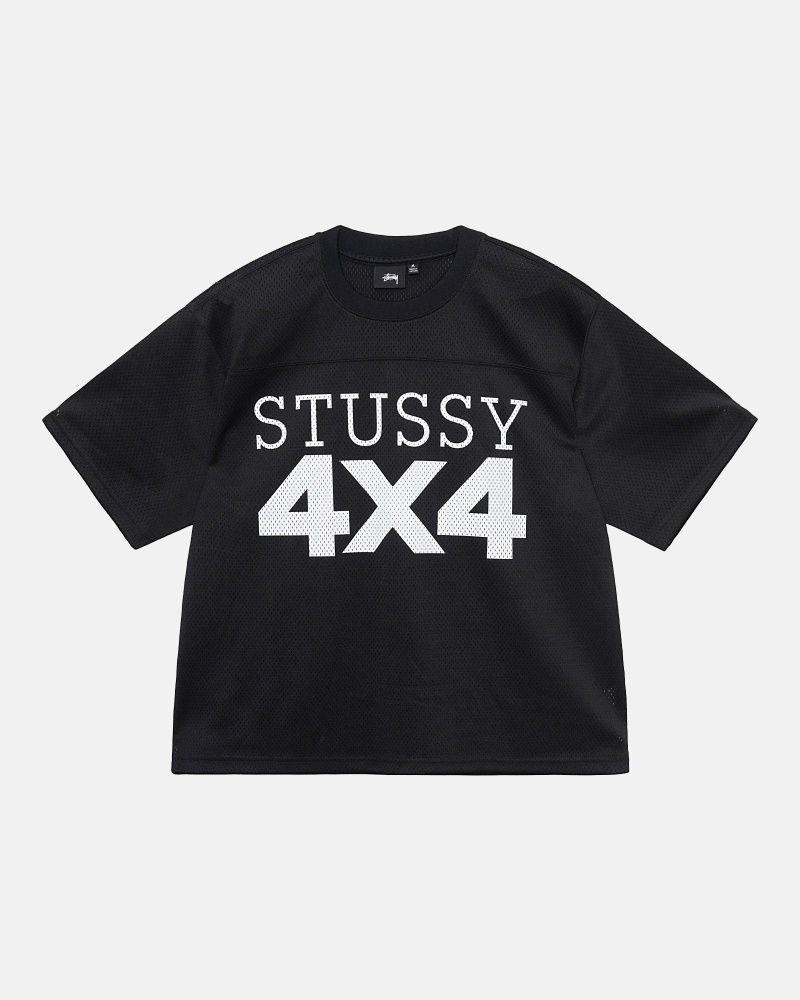 Black Stussy 4X4 Mesh Football Jersey Men\'s T Shirts | USA000091