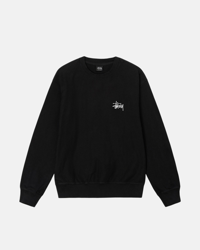 Black Stussy Basic Pigment Dyed Crew Men's Hoodies | USA000001