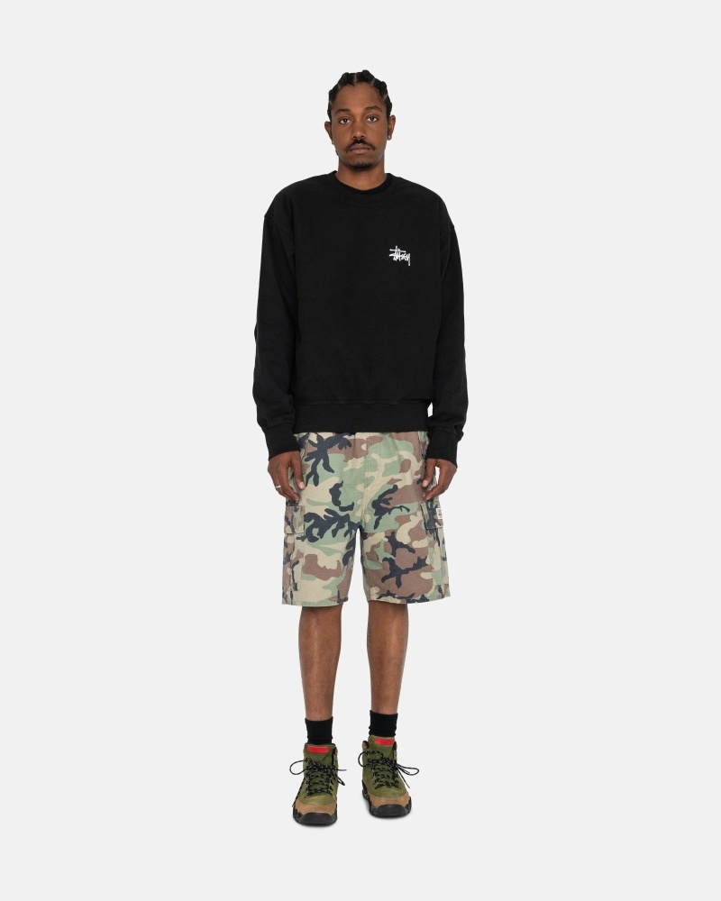 Black Stussy Basic Pigment Dyed Crew Men's Hoodies | USA000001