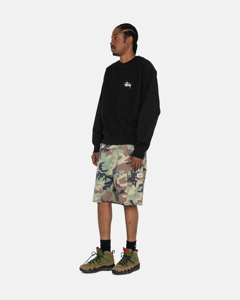 Black Stussy Basic Pigment Dyed Crew Men's Hoodies | USA000001