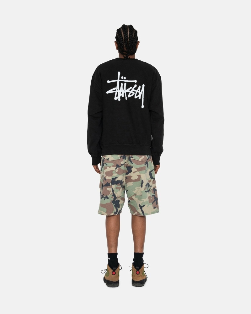 Black Stussy Basic Pigment Dyed Crew Men's Hoodies | USA000001