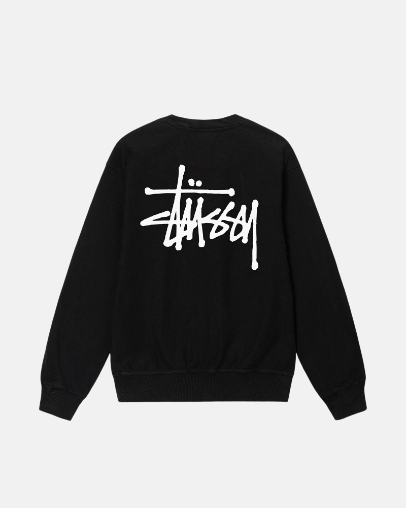 Black Stussy Basic Pigment Dyed Crew Men\'s Hoodies | USA000001