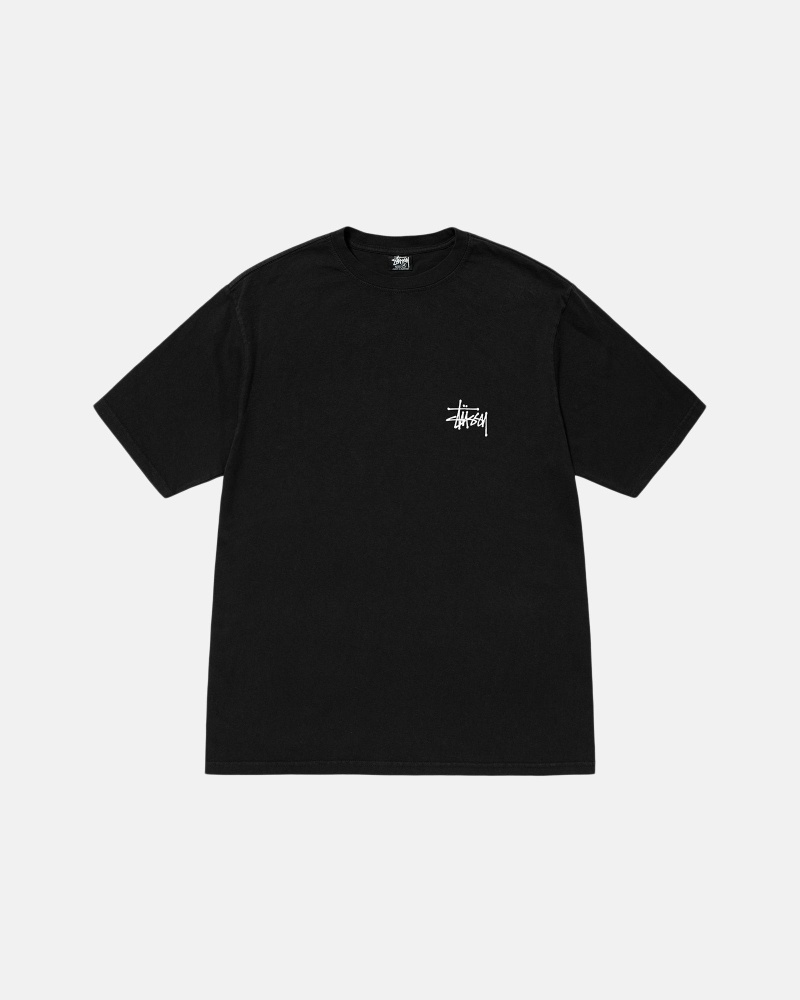 Black Stussy Basic Pigment Dyed Men's T Shirts | USA000106