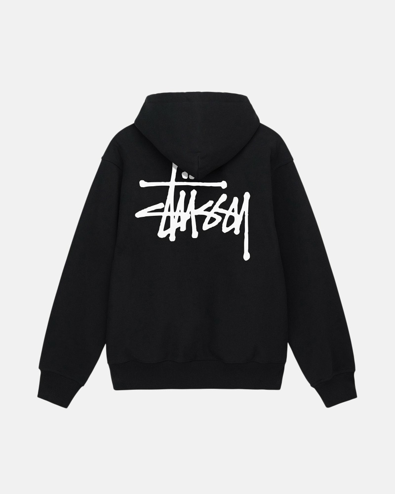 Black Stussy Basic Zip Men's Hoodies | USA000016