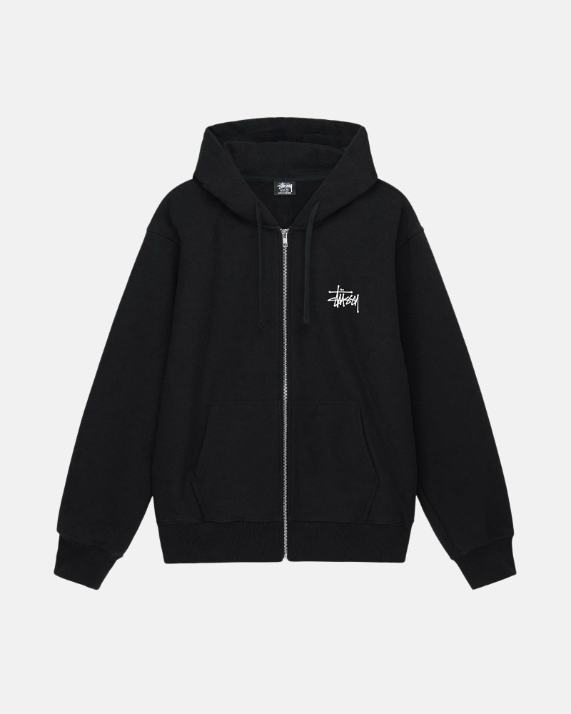 Black Stussy Basic Zip Men\'s Hoodies | USA000016