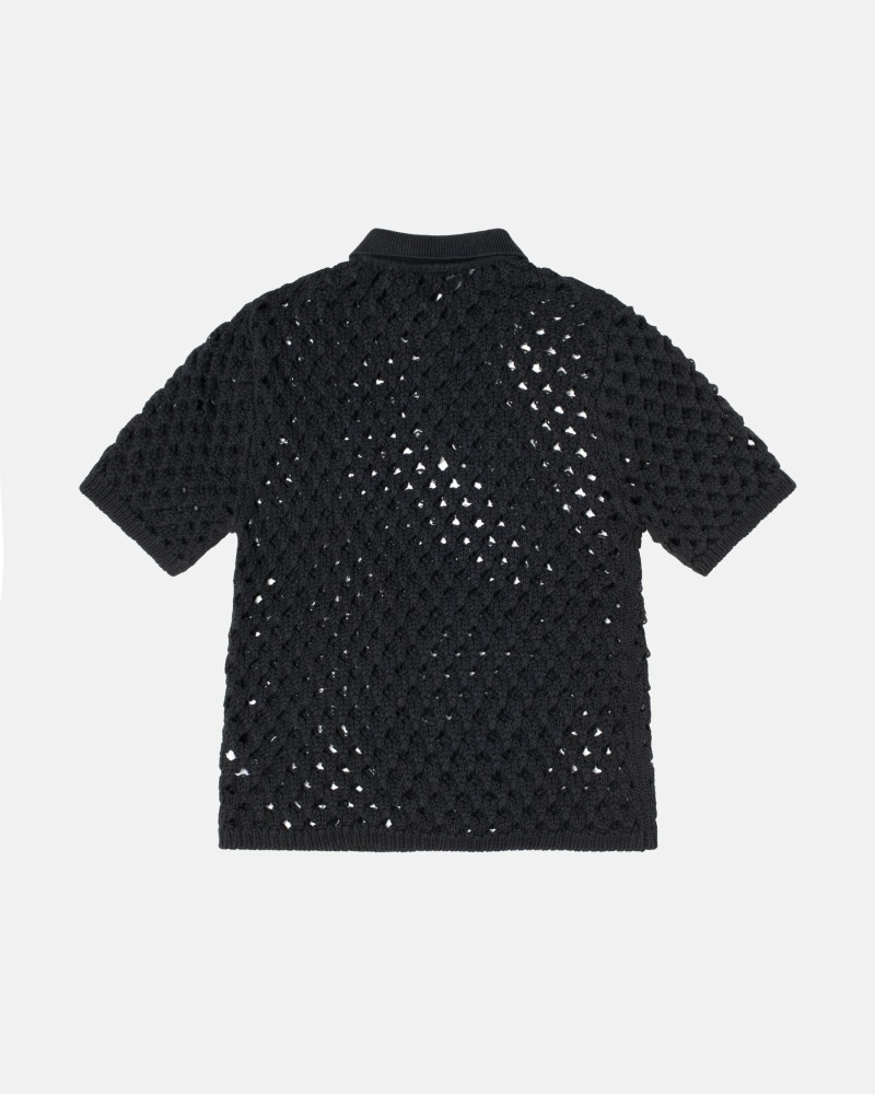 Black Stussy Big Mesh Polo Men's Knit Sweater | USA000528