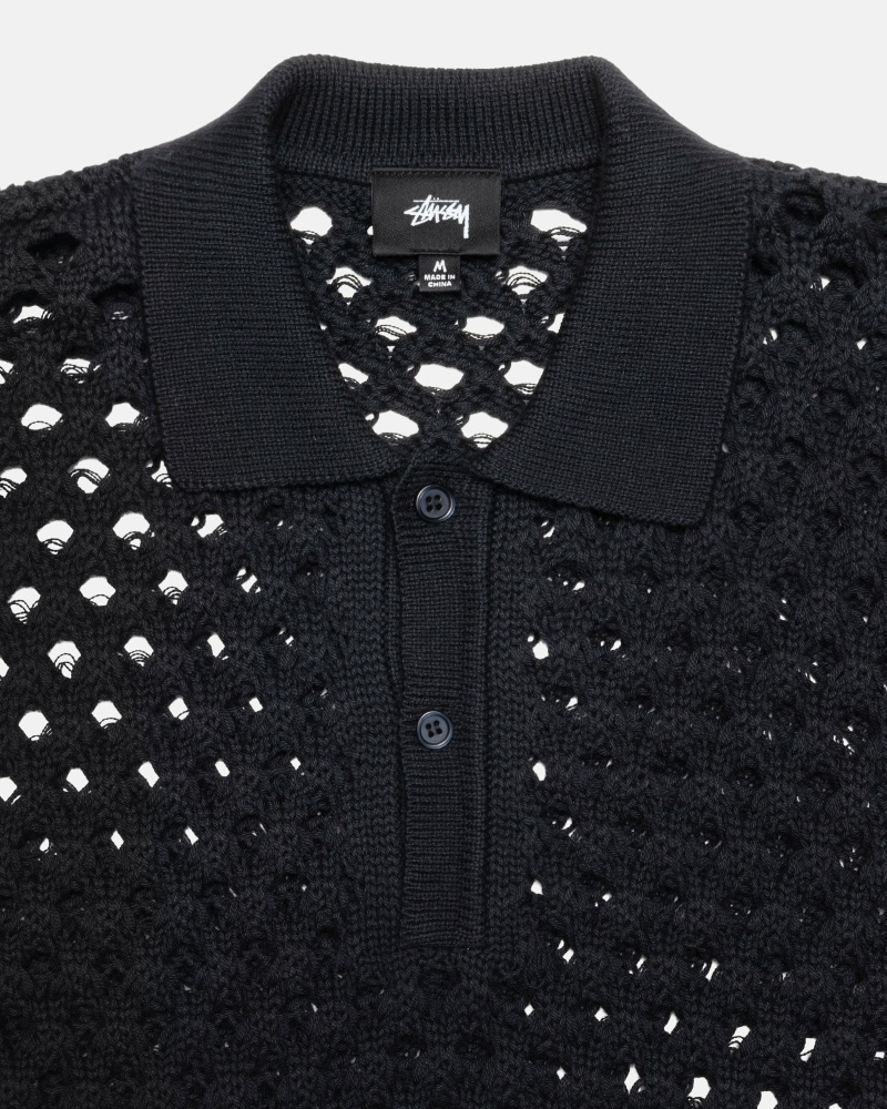 Black Stussy Big Mesh Polo Men's Knit Sweater | USA000528