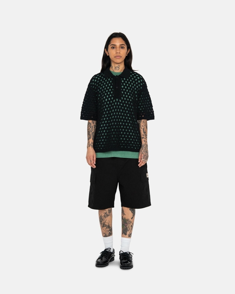 Black Stussy Big Mesh Polo Men's Knit Sweater | USA000528