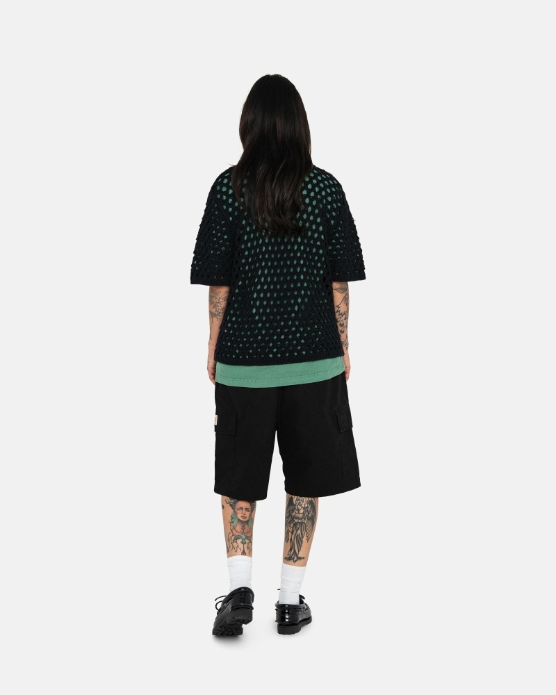 Black Stussy Big Mesh Polo Men's Knit Sweater | USA000528