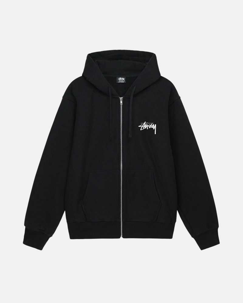 Black Stussy Burning Stock Zip Men's Hoodies | USA000025