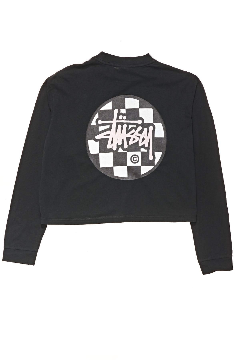 Black Stussy Chequer Dot LS Boxy Women's Sweatshirts | USA000896