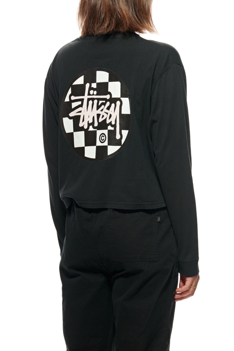 Black Stussy Chequer Dot LS Boxy Women's Sweatshirts | USA000896