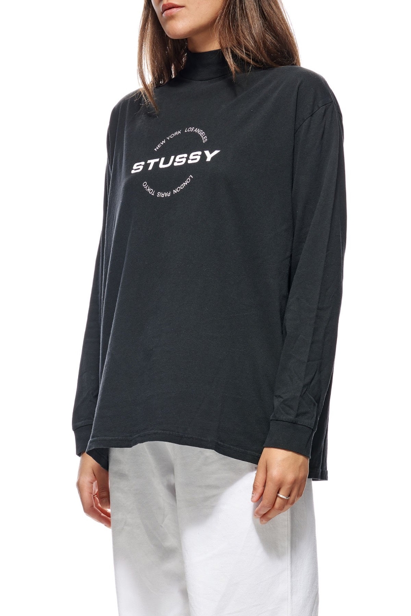 Black Stussy Circles Mock Neck LS OS Women's Sweatshirts | USA000898