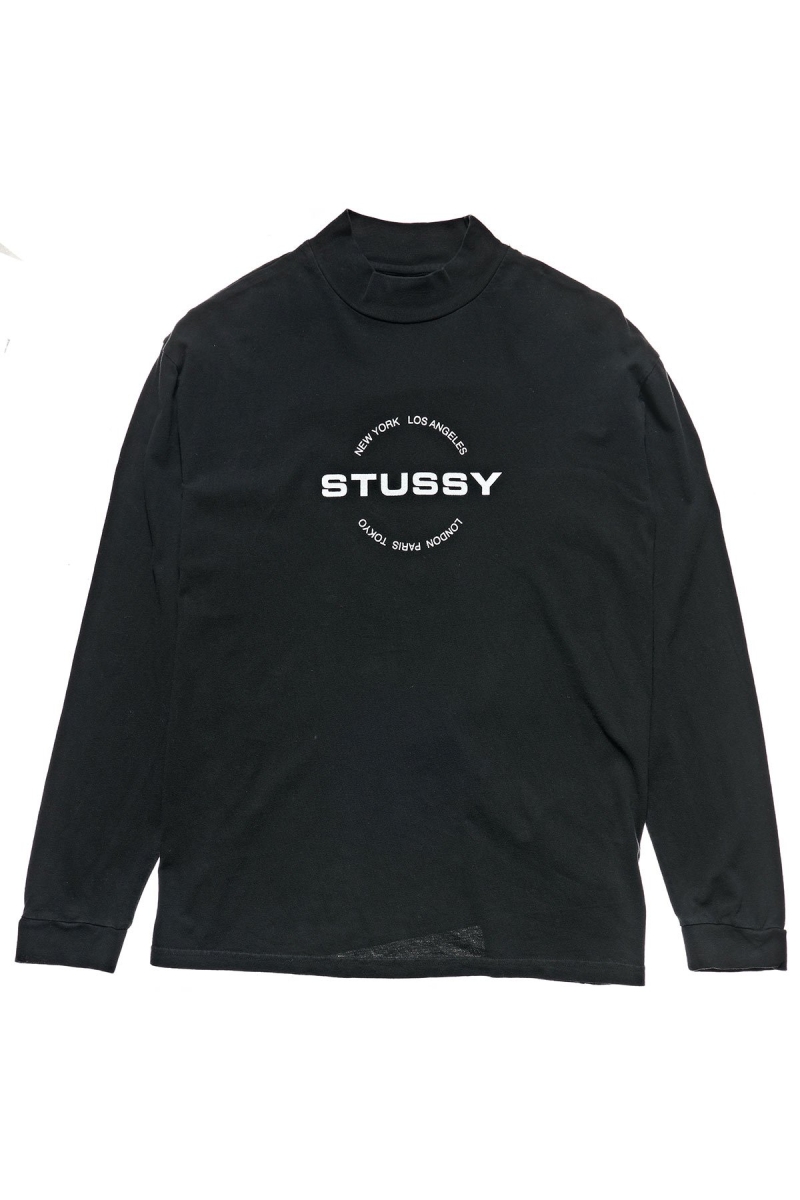 Black Stussy Circles Mock Neck LS OS Women\'s Sweatshirts | USA000898