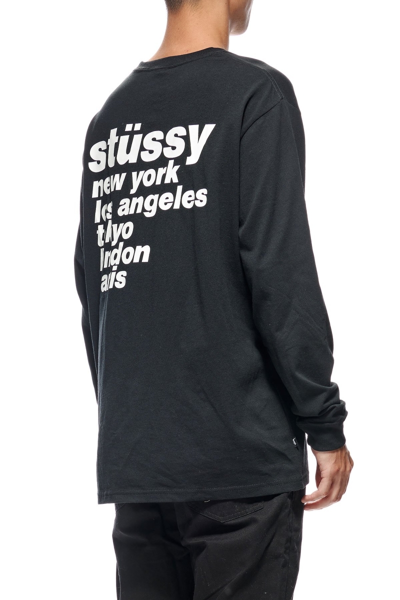 Black Stussy Cities Men's Sweatshirts | USA000903