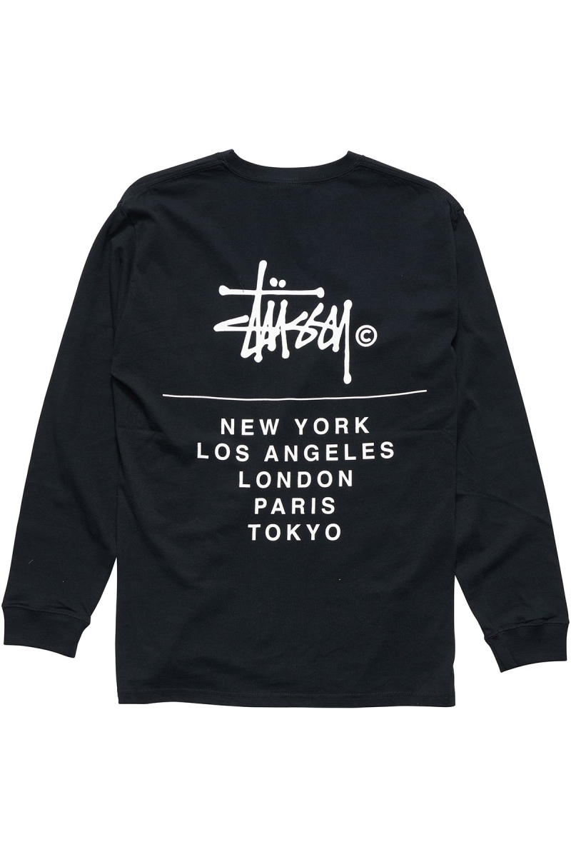 Black Stussy Cities Stack Men's Sweatshirts | USA000901