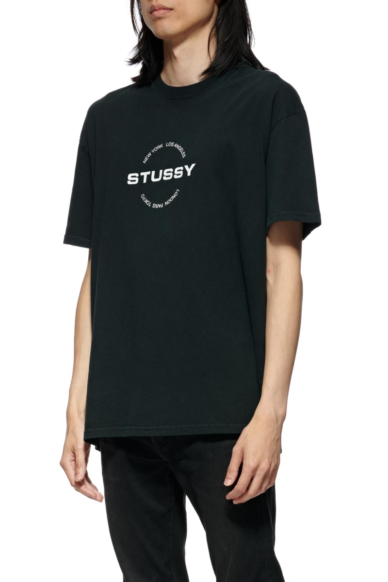Black Stussy City Circle SS Men's T Shirts | USA000121