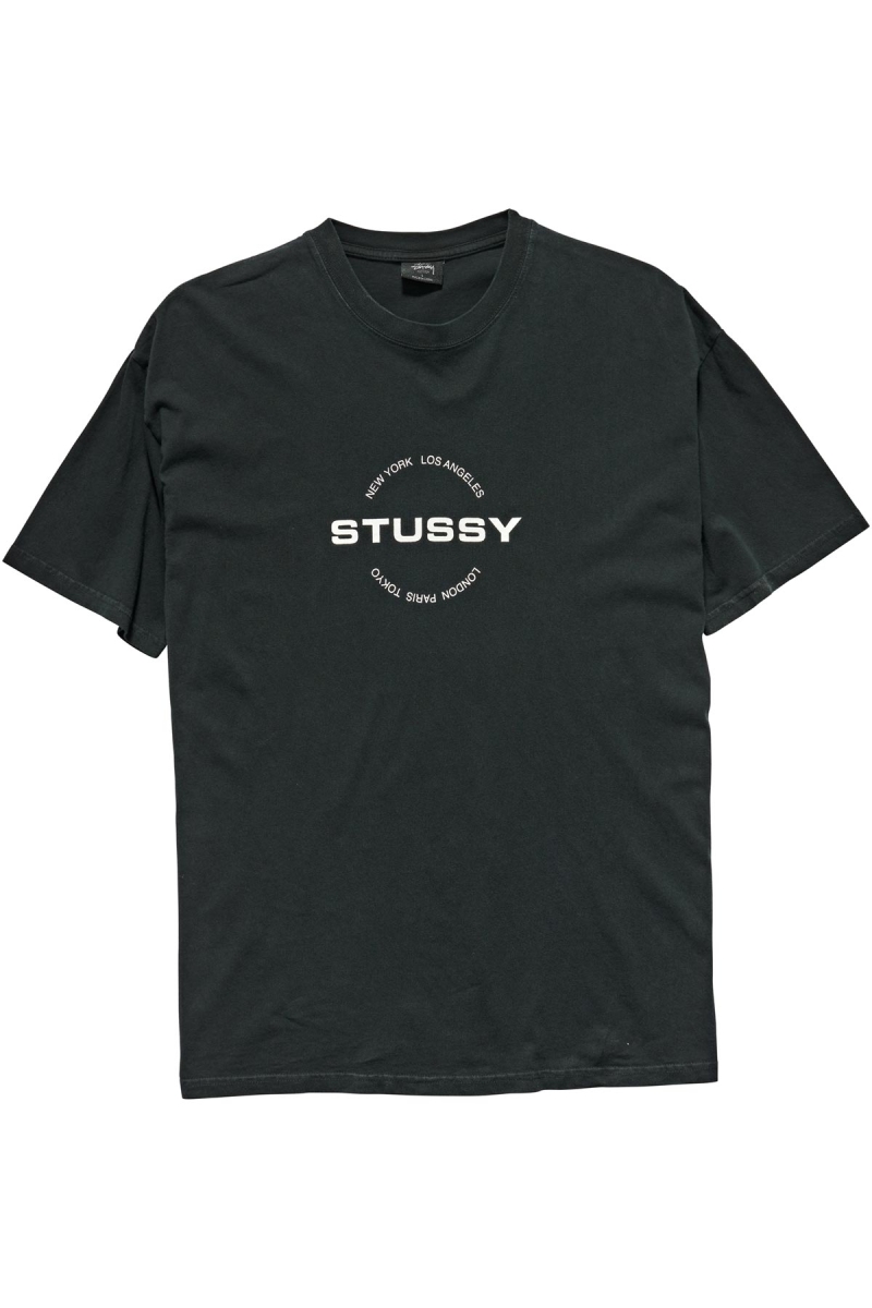 Black Stussy City Circle SS Men\'s T Shirts | USA000121