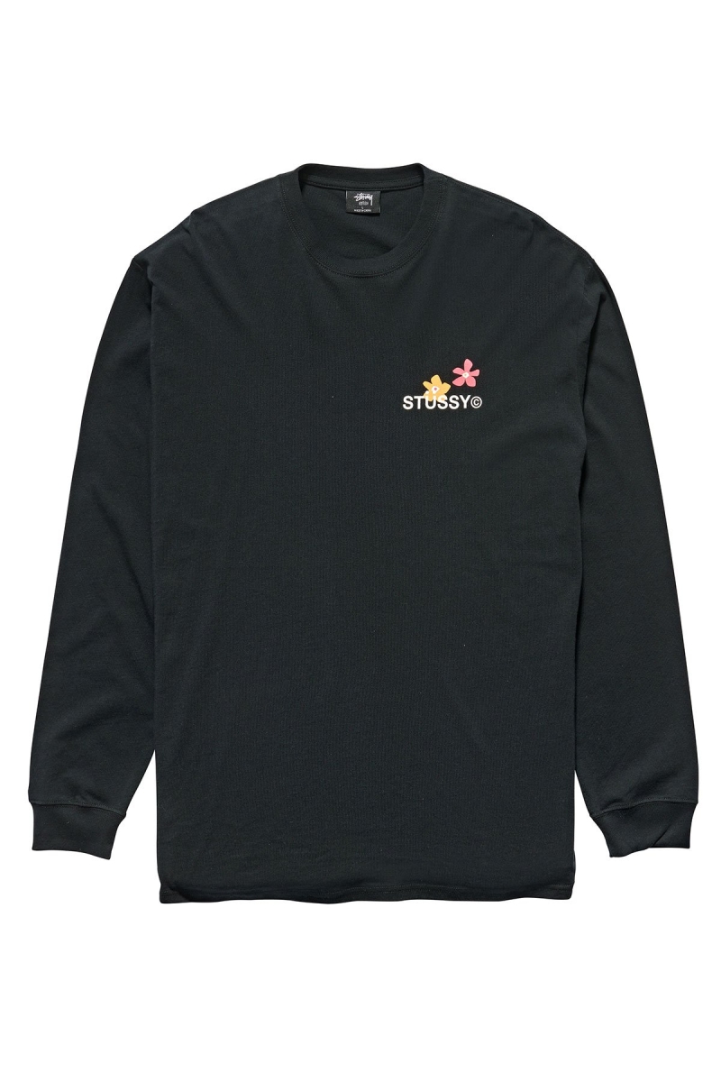 Black Stussy City Flowers Men's Sweatshirts | USA000906