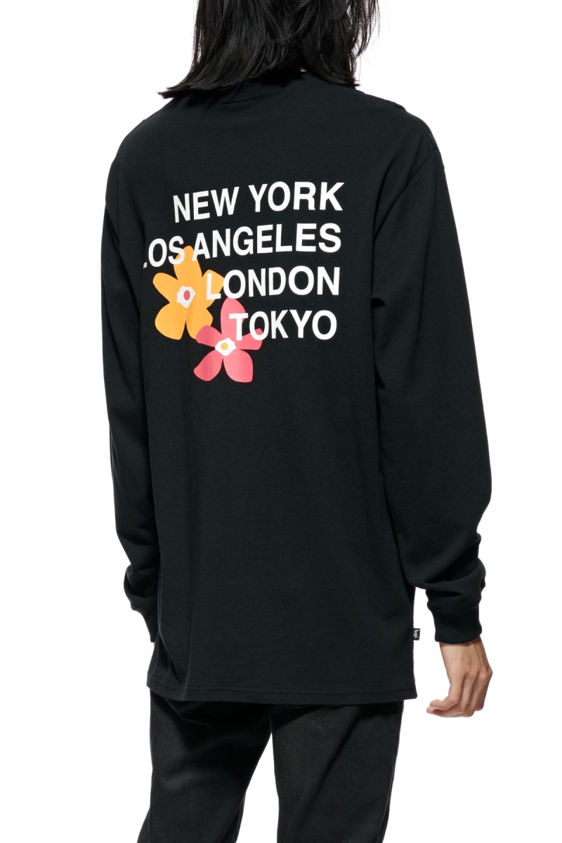 Black Stussy City Flowers Men's Sweatshirts | USA000906