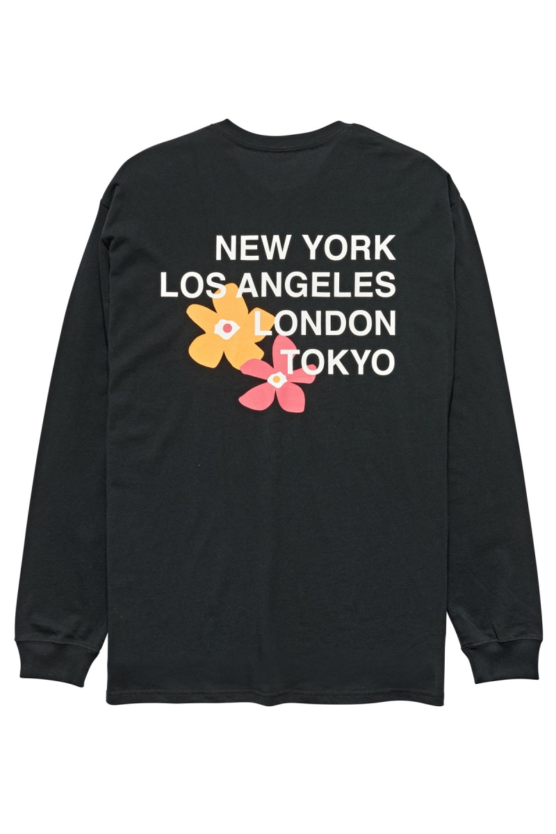 Black Stussy City Flowers Men\'s Sweatshirts | USA000906