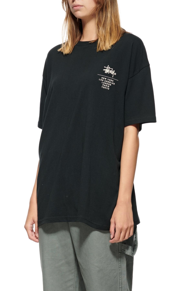 Black Stussy City Stack Relaxed Women's T Shirts | USA000125