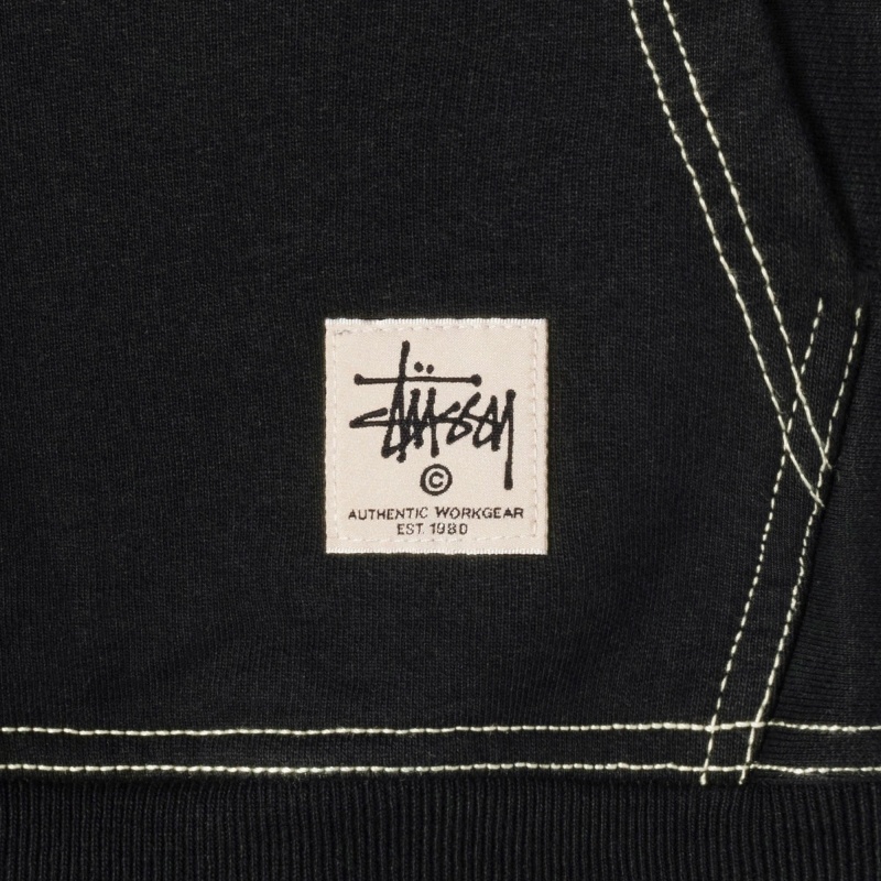 Black Stussy Contrast Stitch Label Men's Hoodies | USA000032