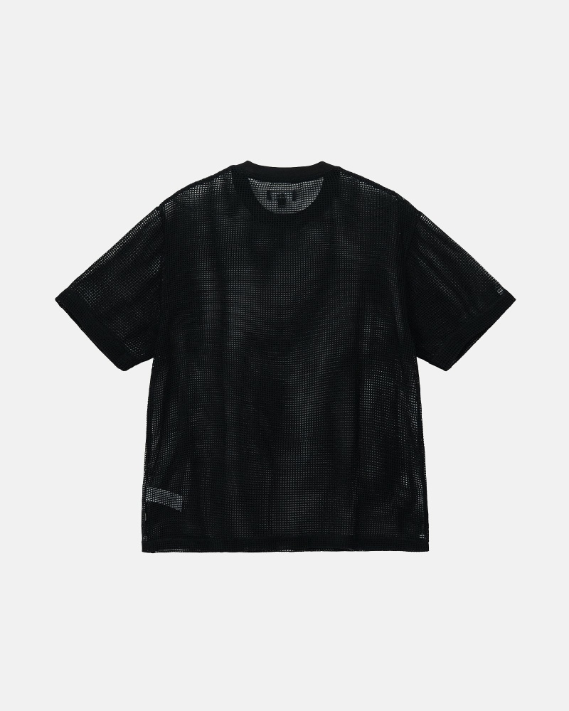 Black Stussy Cotton Mesh Ss Crew Men's T Shirts | USA000144