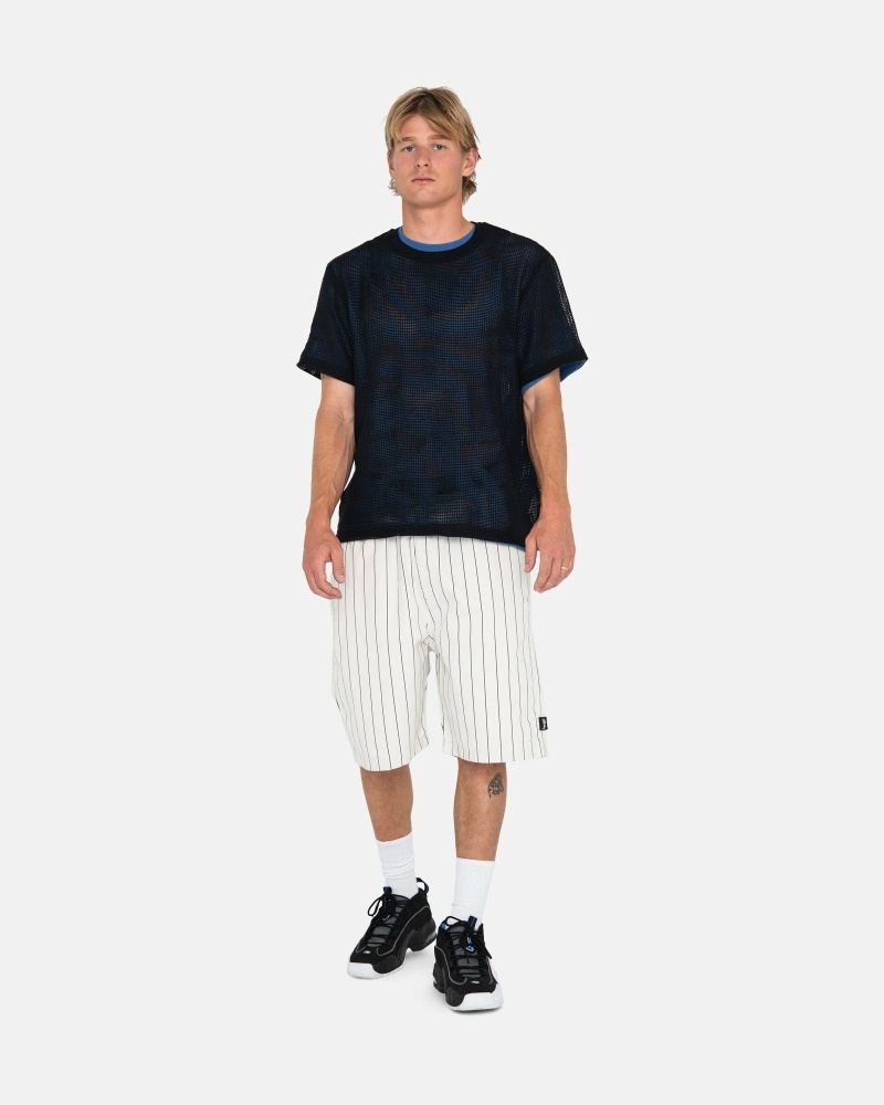 Black Stussy Cotton Mesh Ss Crew Men's T Shirts | USA000144