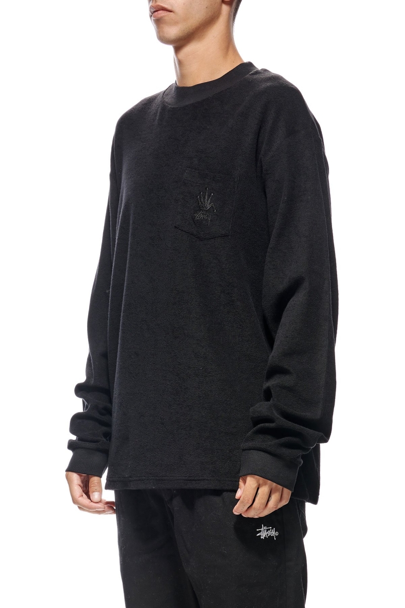 Black Stussy Crown Terry Men's Sweatshirts | USA000911