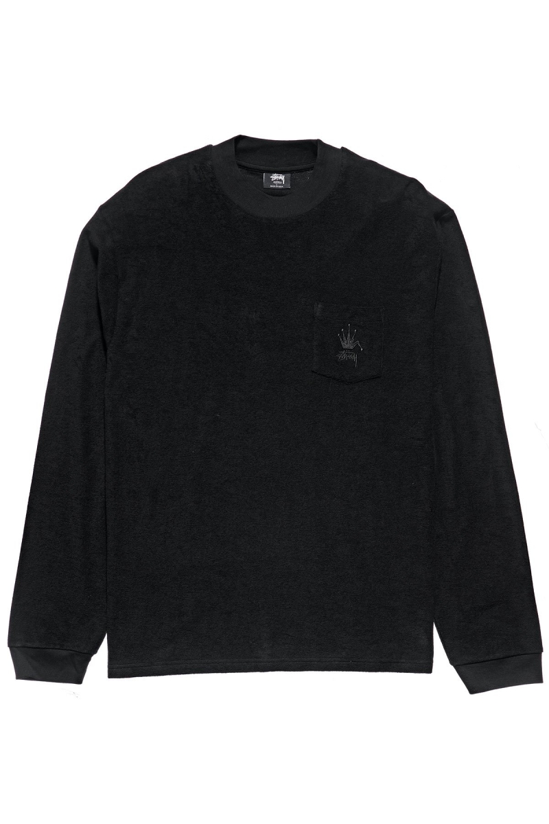 Black Stussy Crown Terry Men\'s Sweatshirts | USA000911