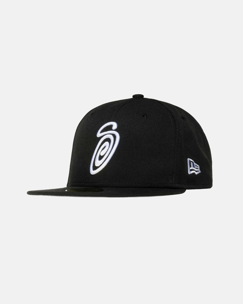 Black Stussy Curly S 59Fifty New Era Men's Caps | USA000431