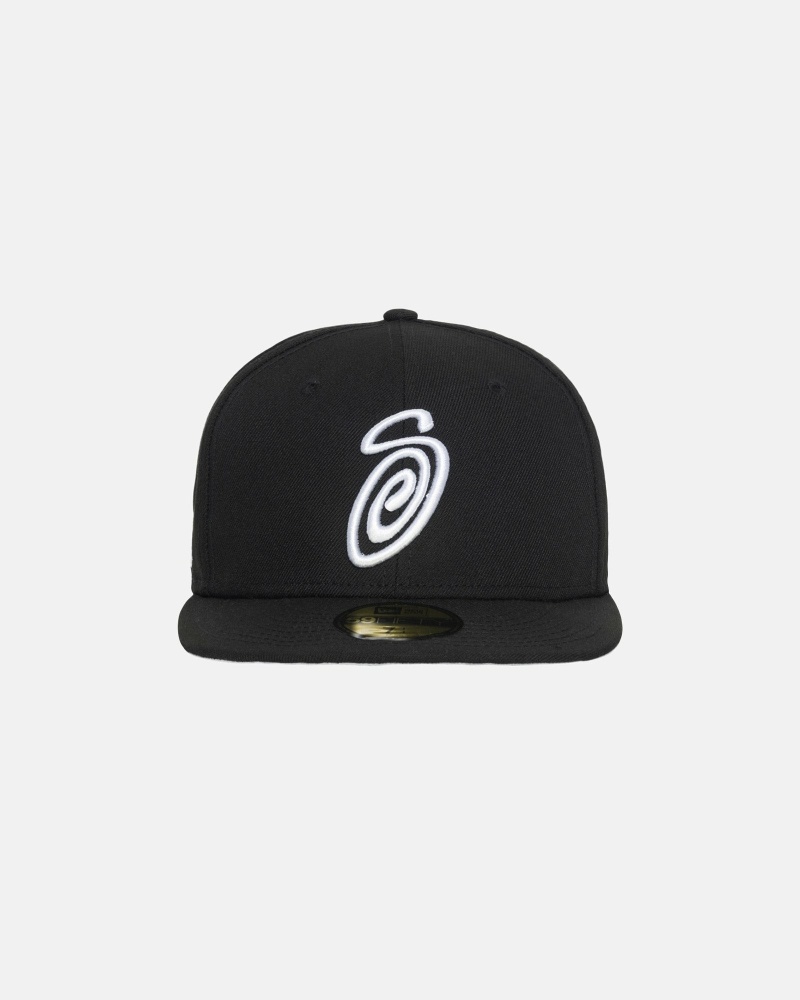 Black Stussy Curly S 59Fifty New Era Men\'s Caps | USA000431