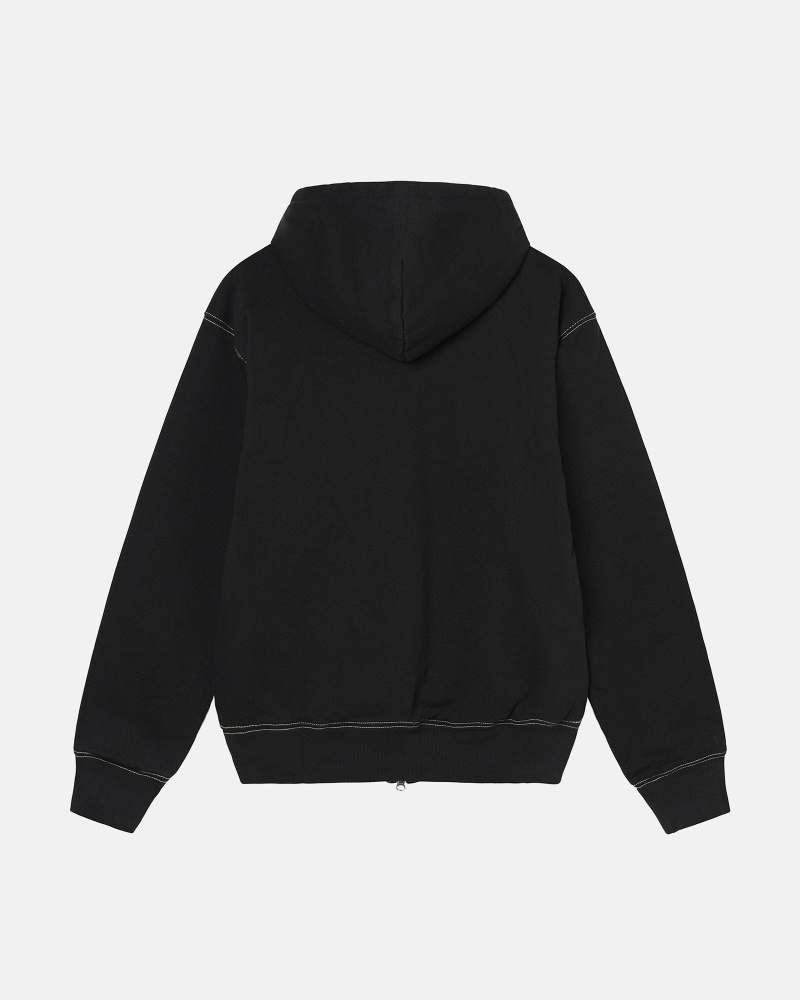 Black Stussy Double Face Label Zip Men's Hoodies | USA000039