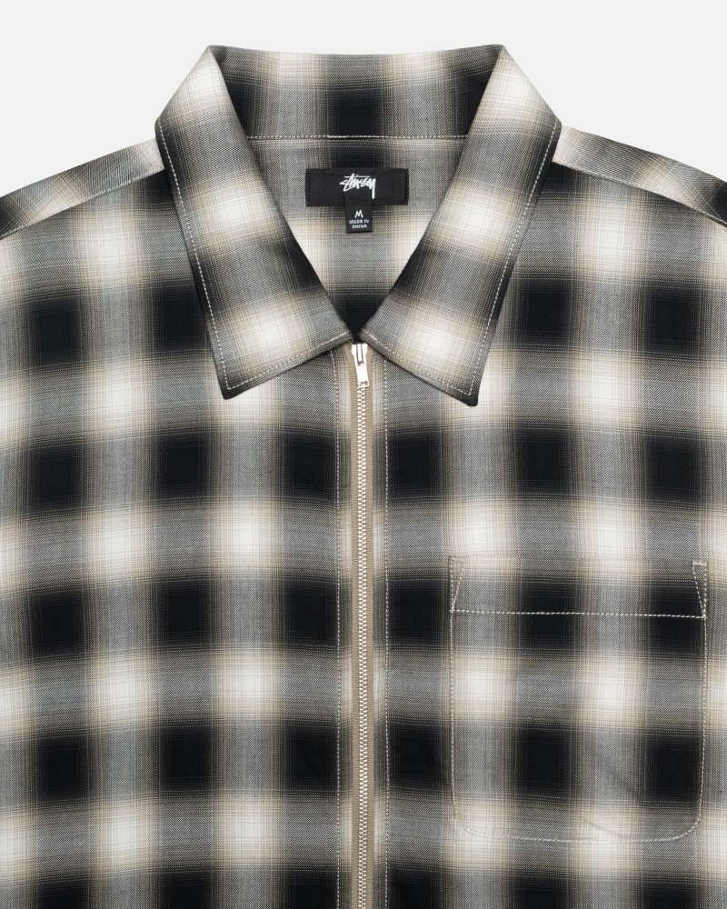 Black Stussy Eddie Plaid Zip Men's Shirts | USA000304