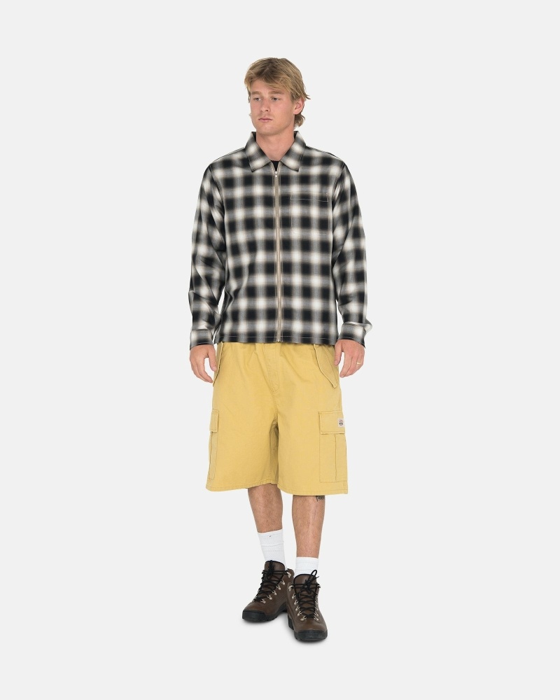 Black Stussy Eddie Plaid Zip Men's Shirts | USA000304