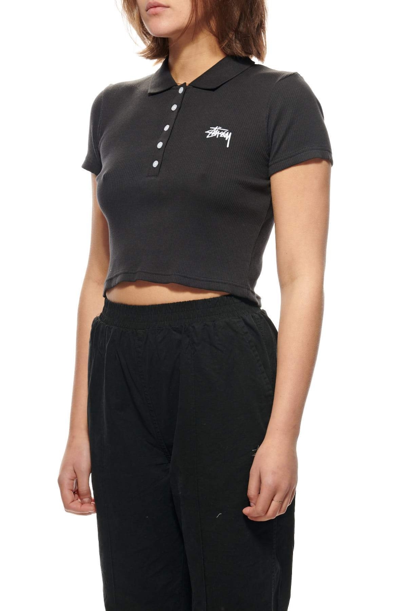 Black Stussy Elson Rib Polo Women's Shirts | USA000305