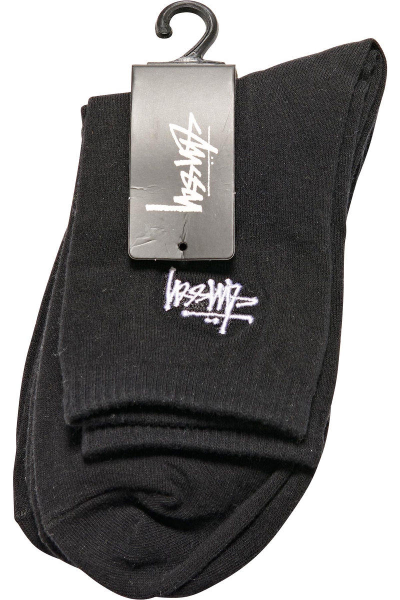 Black Stussy Graffiti Crew (3 Pack) Men's Socks | USA000725