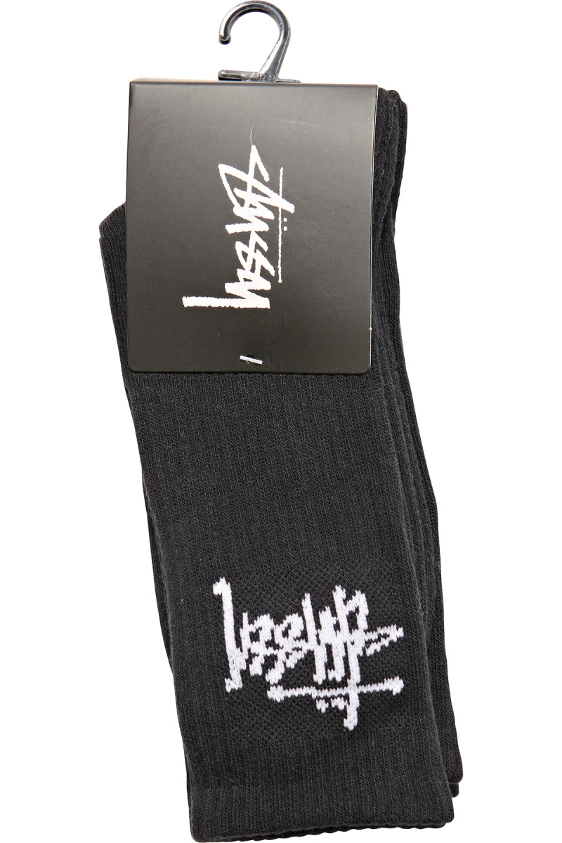 Black Stussy Graffiti Crew (3 Pack) Men's Socks | USA000726