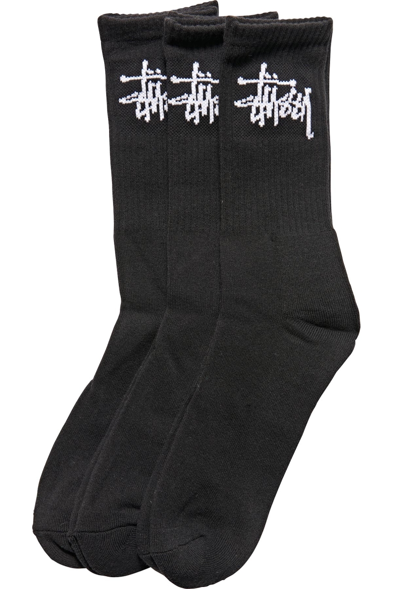 Black Stussy Graffiti Crew (3 Pack) Men\'s Socks | USA000726