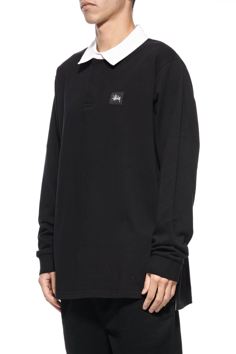 Black Stussy Graffiti LS Rugby Men's Sweatshirts | USA000920