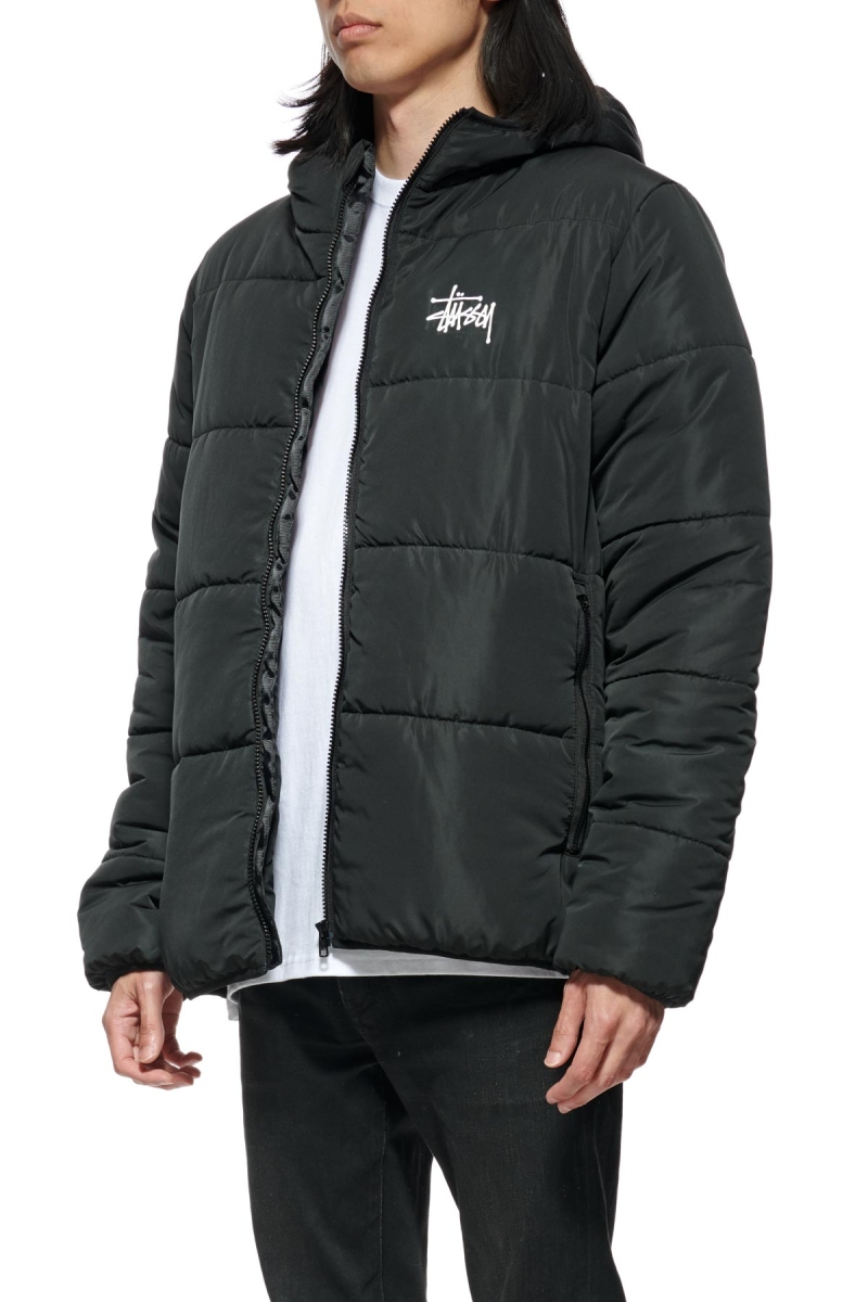 Black Stussy Graffiti Lightweight Puffa Men's Jackets | USA000342