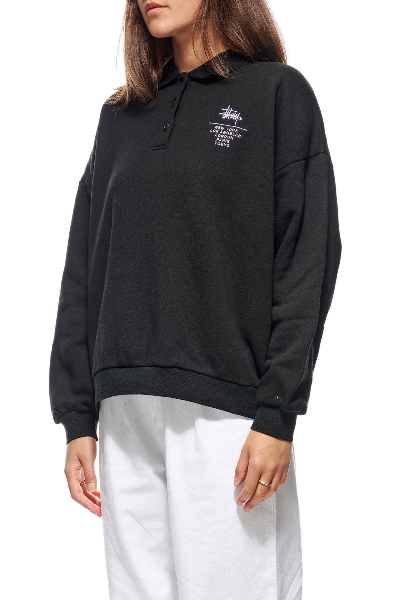 Black Stussy Graffiti OS Fleece Polo Women's Sweaters | USA000840