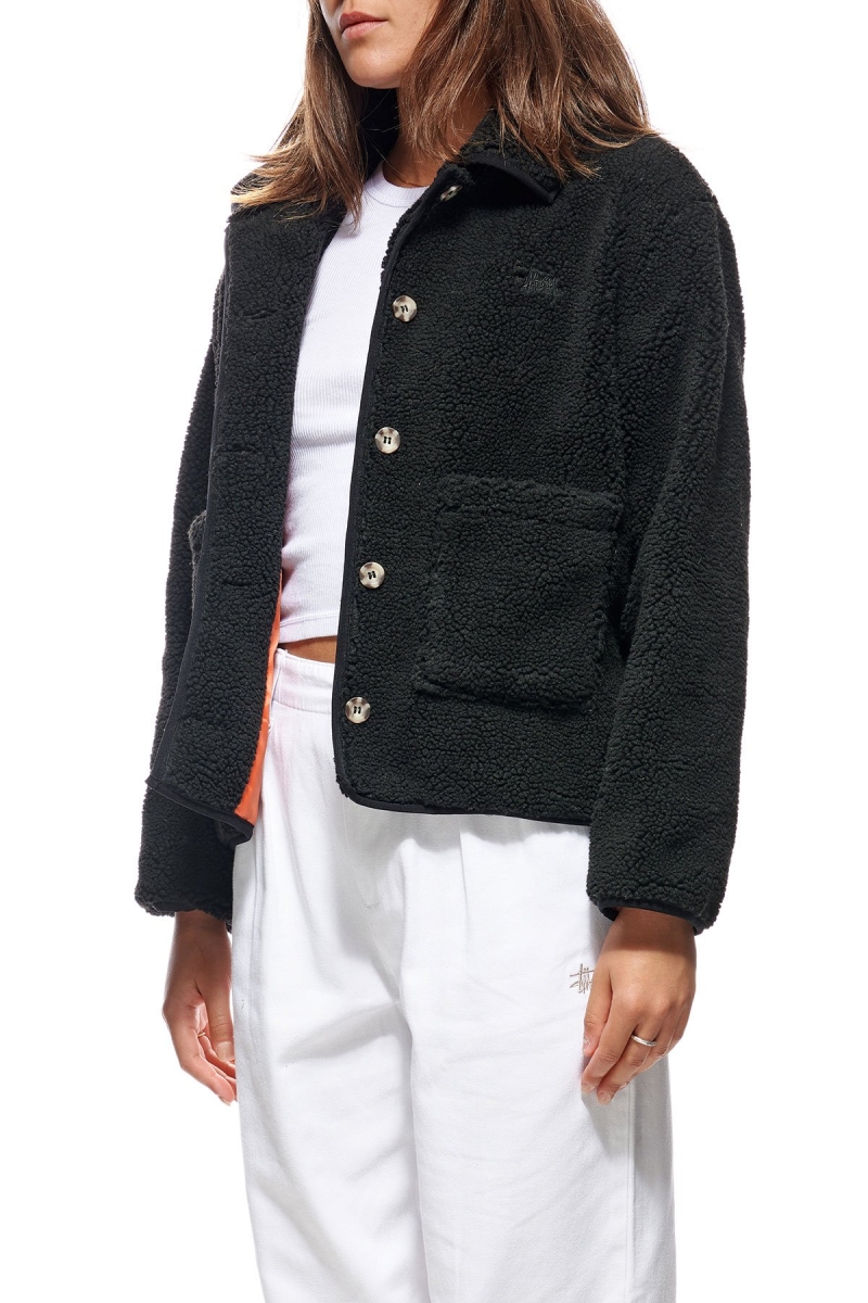 Black Stussy Graffiti Sherpa Coaches Women's Jackets | USA000346